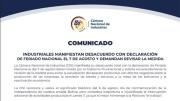 Industriales, en “desacuerdo total” con el feriado del 7 de agosto