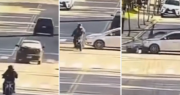 Video: un auto embistió a una moto en Ensenada, el motociclista salió volando y se salvó de milagro