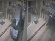 Insólito accidente en Lomas de Zamora: quiso salir de un estacionamiento, pero la rampa estaba levantada y cayó al vacío con su auto