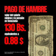 Provea: Salario mínimo equivale a 0,88 dólares al mes. “Un pago de hambre”