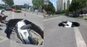 VIRAL: Enorme hueco se tragó una camioneta en plena calle de China, todo quedó grabado