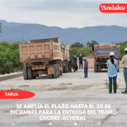 Se amplía el plazo hasta el 20 de diciembre para la entrega del tramo Choere-Acheral