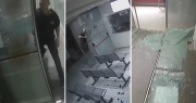 Violencia en el Instituto Médico Platense: un hombre enfurecido rompió a fierrazos los vidrios y quedó filmado