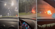 Tras una mala maniobra, un auto terminó prendido fuego en Camino Centenario