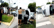 Video: un auto volcó en La Plata tras un violento accidente de tránsito