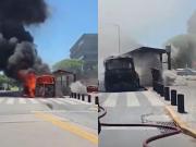 Se incendió un colectivo en Ciudad Universitaria: quedó totalmente carbonizado