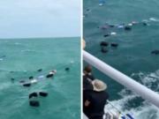 Un barco hizo una mala maniobra y el equipaje de los pasajeros terminó en el mar