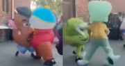 Insólita pelea en un festejo escolar: el Señor Cara de Papa, Calamardo, Mike Wazowski y Eric Cartman, a las trompadas