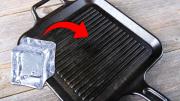 El truco casero japonés para desengrasar una plancha o sartén: usando un hielo