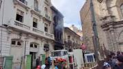 La Paz: Continúan las labores de Bomberos en galería colonial que sufrió un incendio esta madrugada