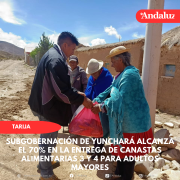 Subgobernación de Yunchará alcanza el 70% en la entrega de canastas alimentarias 3 y 4 para adultos mayores