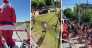 Video: Papá Noel llegó a Berisso con multitudinaria recorrida junto a los Bomberos Voluntarios
