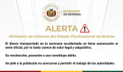 Defensa advierte que retener dinero del avión siniestrado es delito