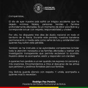 Presidente Rodrigo Paz declara tres días de duelo nacional por accidente aéreo