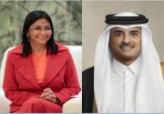 Delcy Rodríguez sostuvo llamada telefónica con el Emir de Qatar para promover la paz regional