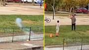 Video muestra a vecino lanzando petardo contra niños que jugaban en plaza de Maipú