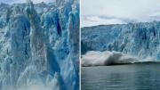 Fascinantes tomas del desprendimiento de una enorme masa de hielo de un glaciar