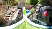 Fue como una explosión: Auto cayó por un barranco y terminó incrustado en la piscina de una casa en Peñalolén