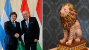 Apretón de manos y una estatua de león de regalo: así fue la reunión de Javier Milei con el presidente húngaro