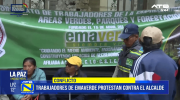 Trabajadores de Emaverde protestan y exigen pagos a la Alcaldía paceña