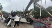 Santa Cruz: Vagoneta vuelca en el puente del Urubó y provoca caos vehicular
