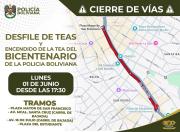Policía anuncia cierre de vías en el centro paceño por actividades del Bicentenario institucional