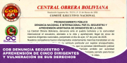 COB denuncia secuestro y aprehensión de cinco dirigentes y vulneración de sus derechos