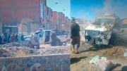 Bloqueadores incendian un vehículo de la Felcv y agreden a dos policías en San Felipe de Seque, El Alto
