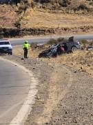 Vuelco de campana deja cuantiosos daños materiales en la carretera Diagonal Jaime Mendoza