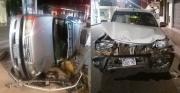 Camioneta impacta contra una vagoneta y provoca vuelco en céntrica intersección de Montero