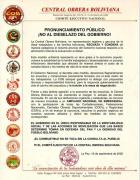 En medio del estado de excepción, la COB convoca a un ampliado de emergencia