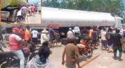 Vecinos protestan en el ingreso a la Refinería de Palmasola y pinchan llantas de cisternas