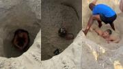 Hizo un pozo profundo en una playa de Río de Janeiro, quedó atrapado y tuvo que ser rescatado