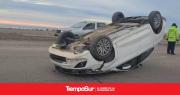 Un hombre volcó al perder el control del auto por la escarcha