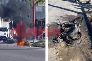 Terrible incendio destruyó por completo una moto en Av. Madre de Ciudades (Videos)