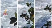 VIDEO IMPRESIONANTE: El heroico rescate de una mujer que se estaba ahogando en una playa de Brasil, se cayó mientras tomaba fotos