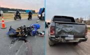 Un motociclista se estrelló contra una pickup en la Ruta 2 y sobrevivió de milagro
