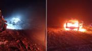 Accidente en Piedra del Águila: una camioneta chocó a un Falcon y se incendiaron