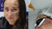 La candidata libertaria con la cara tatuda comenzó a removerse las frases animalistas