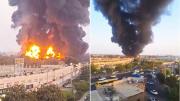 Las impactantes imágenes de un voraz incendio que se desató en un depósito de petróleo en Irán