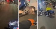Video: una caravana de motos en La Plata terminó con un choque y dos heridos por cruzar un semáforo en rojo
