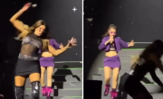 Video: Catherine Fulop se cayó del escenario en pleno show de Erreway
