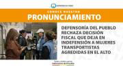 DEFENSORÍA DEL PUEBLO RECHAZA DECISIÓN FISCAL QUE DEJA EN INDEFENSIÓN A MUJERES TRANSPORTISTAS AGREDIDAS EN EL ALTO