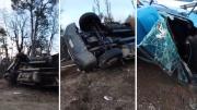 Espectacular vuelco de un camión cargado cerca del Paso Samoré