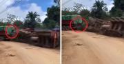 Video impactante: Conductor salta segundos antes de que su camión caiga al vacío