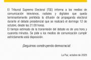TSE prohíbe difusión de propaganda electoral durante el debate presidencial