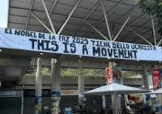Despliegan pancarta gigante en la UCAB por María Corina Machado: El Nobel de la Paz 2025 tiene sello ucabista