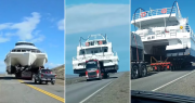 Insólito: un catamarán “navegó” por la Ruta 40 y causó furor en redes