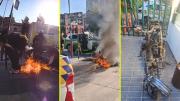 Graban día de furia de mujer: Fue fiscalizada y terminó quemando su moto en Independencia