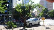 Lo chocaron y terminó con la trompa del auto incrustada en un árbol de la Avenida Argentina